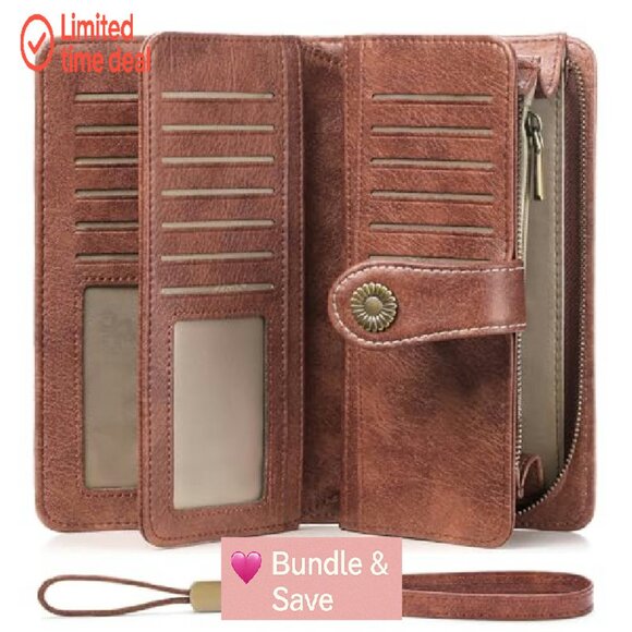 Large Capacity Leather RFID Blocking Bifold Wallet with Zipper Coin Pocket - Picture 2 of 8